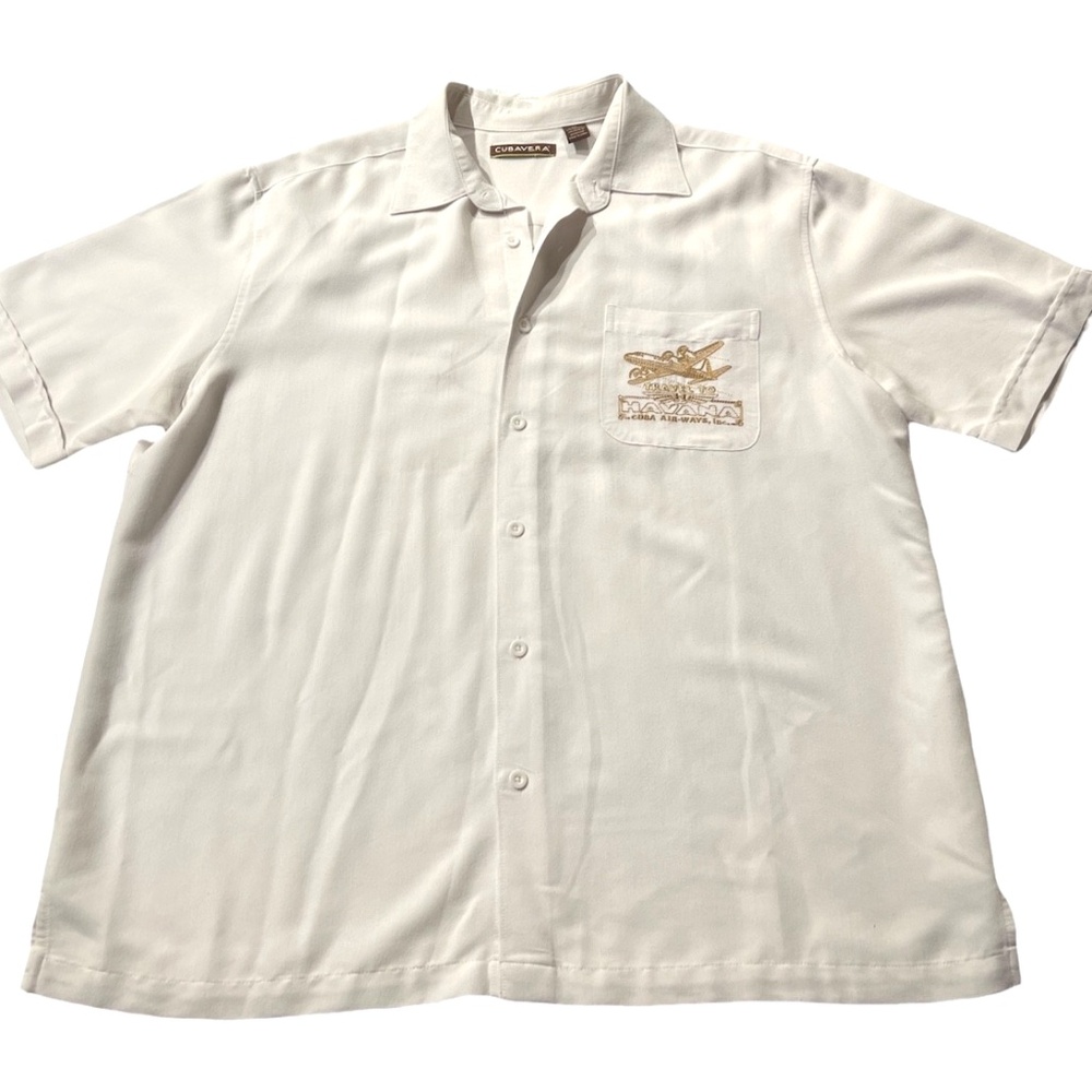 Cubavera Mens Embroidered Travel to Havana Cuba Airways Inc. Button Down XL